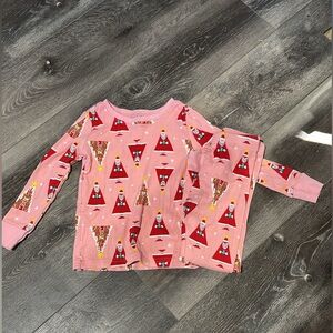 Pink Santa Print Kids Pajama Set